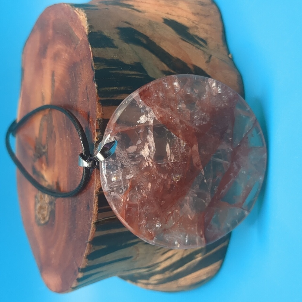 Stunning fire quartz circle pendant and corded necklace